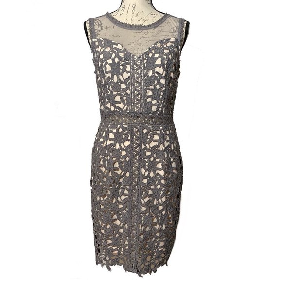 Alya Dresses & Skirts - Beautiful Alya Taupe Lace Fitted Sleeveless Sheath Dress  Size L Gray